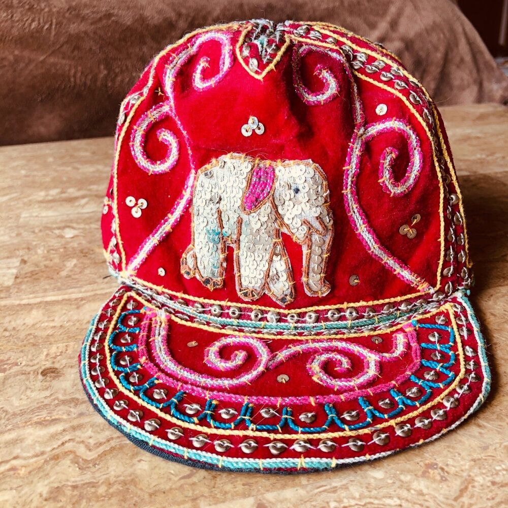 Burmese Kalaga Cap Vintage Handcrafted Elephant Velvet